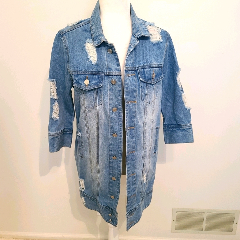 🥳hp🥳ECRU LAB LONG DISTRESSED JEAN JACKET